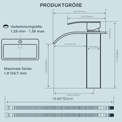 FORIOUS Wasserhahn Bad Wasserfall Waschtischarmatur 220mm Chrom