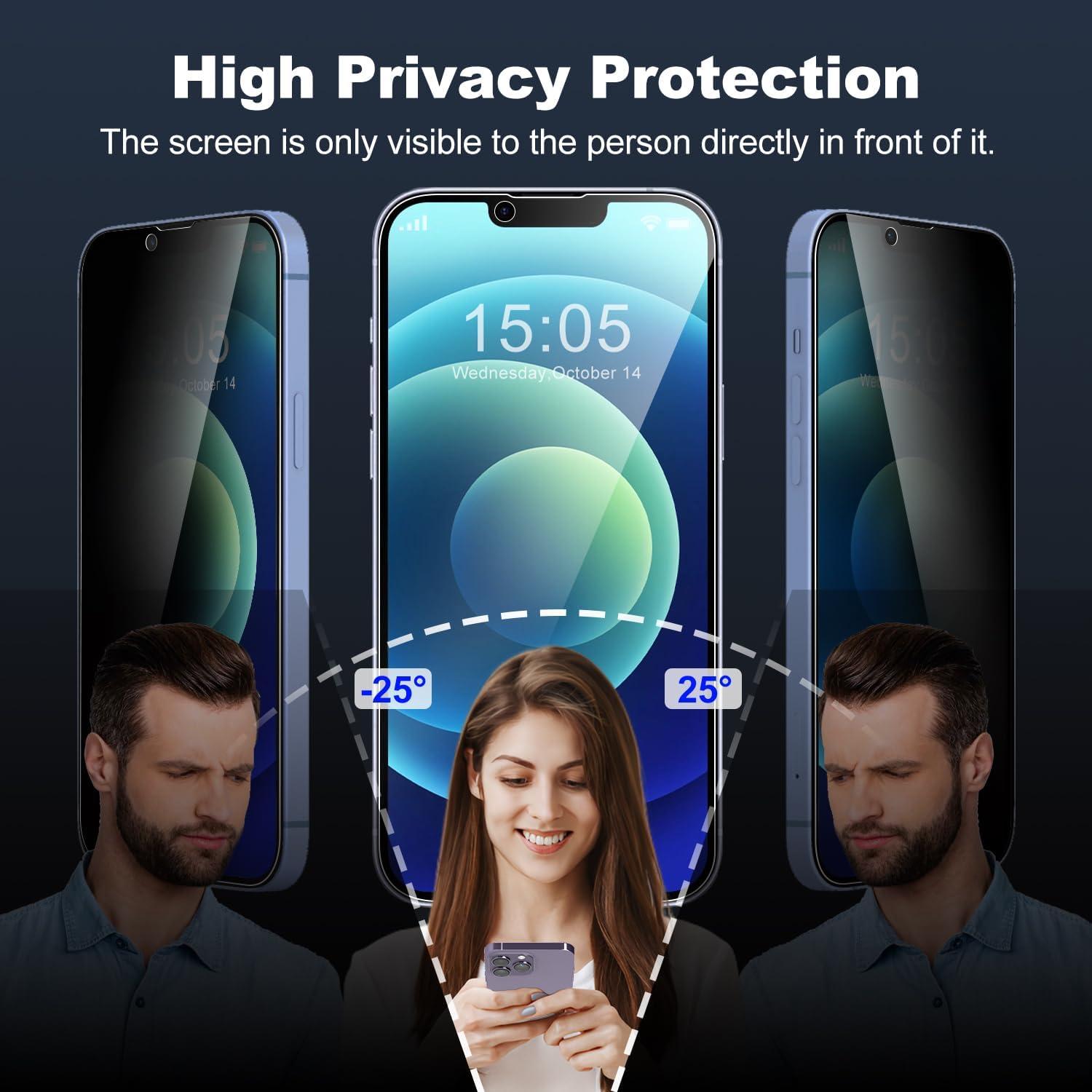 Tentoki Sichtschutz Panzerglas Anti-Spy iPhone 12 6,1 Zoll 3 Stück