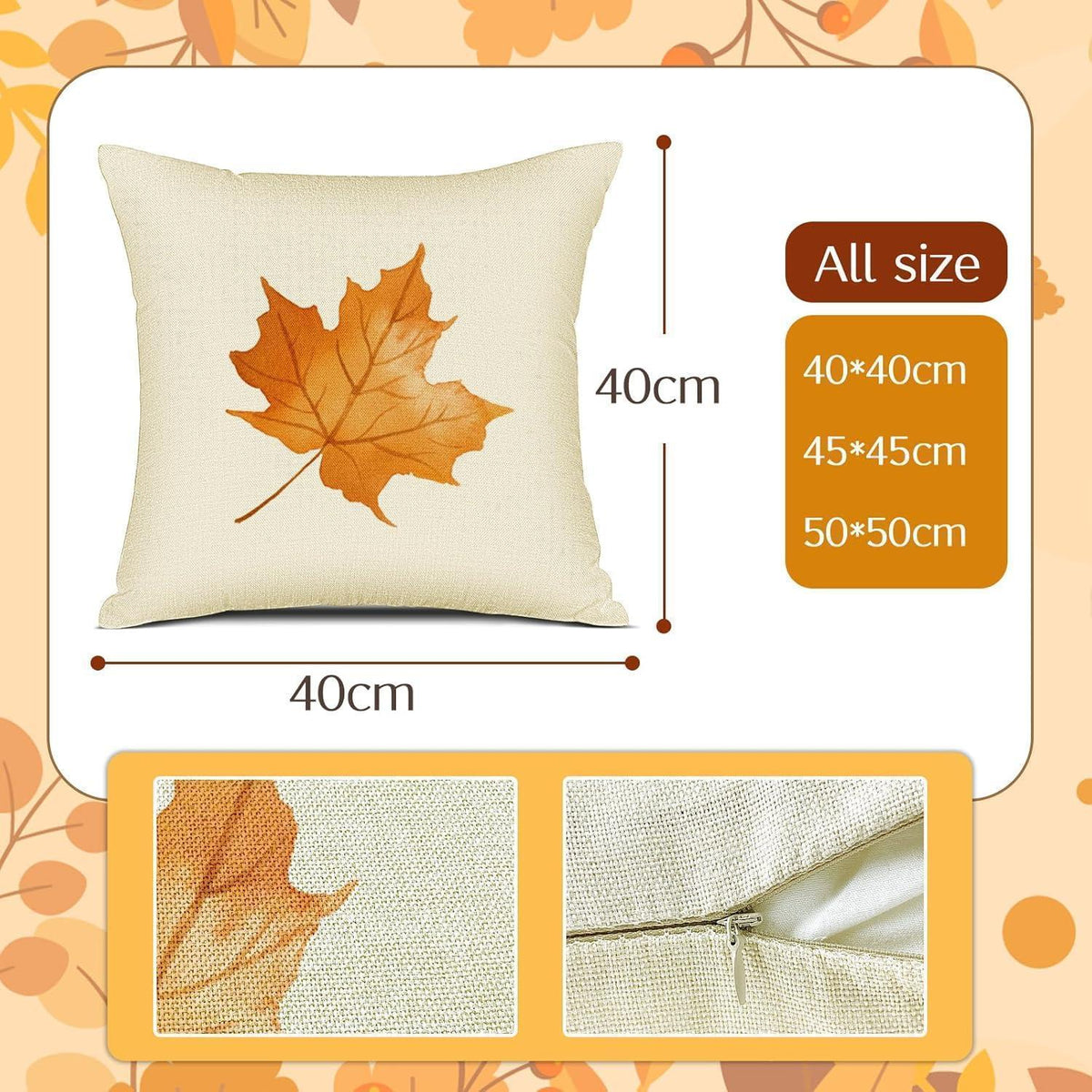 Herbst Kissenbezug 50x50 4er Set - Kürbis Deko Leinen