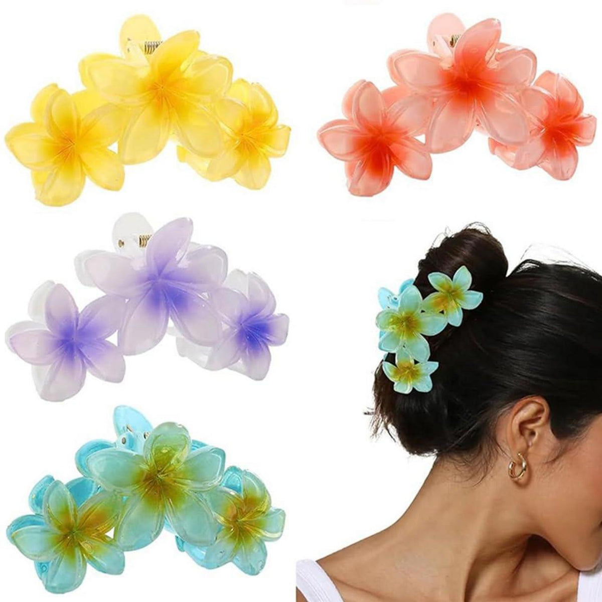 Blumen Acryl Haarklammern 4er Set für Damen, Große Haarspangen