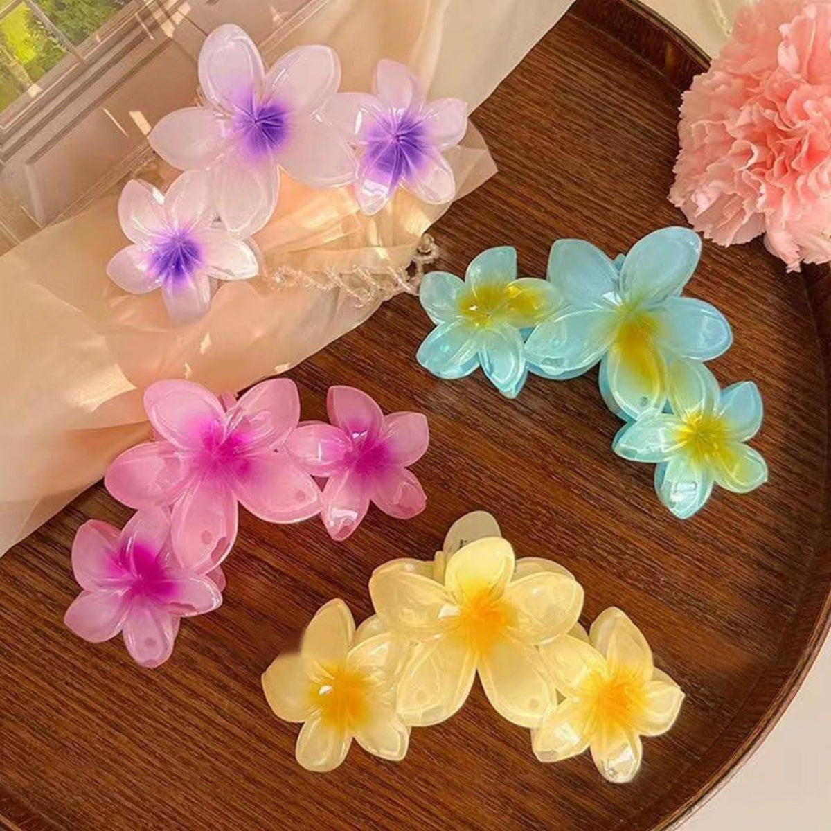 4er Set Blumen Haarklammern Acryl Damen Rutschfest Groß Haarspangen