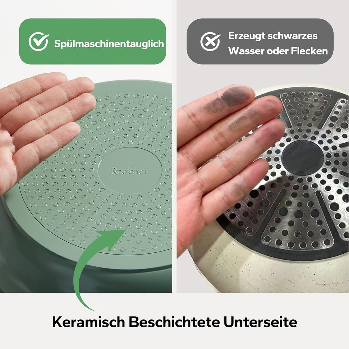Keramik Pfannenset mit Abnehmbaren Griffen 5tlg. Grün