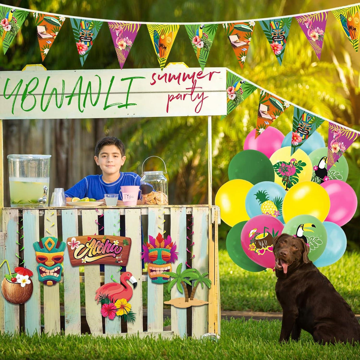 Hawaii Sommer Party Deko 14 Stück Wimpelkette Strand Gartenparty