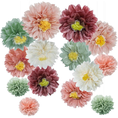 Papierblumen Deko Set Salbeigrün Rosa für Geburtstage & Hochzeiten