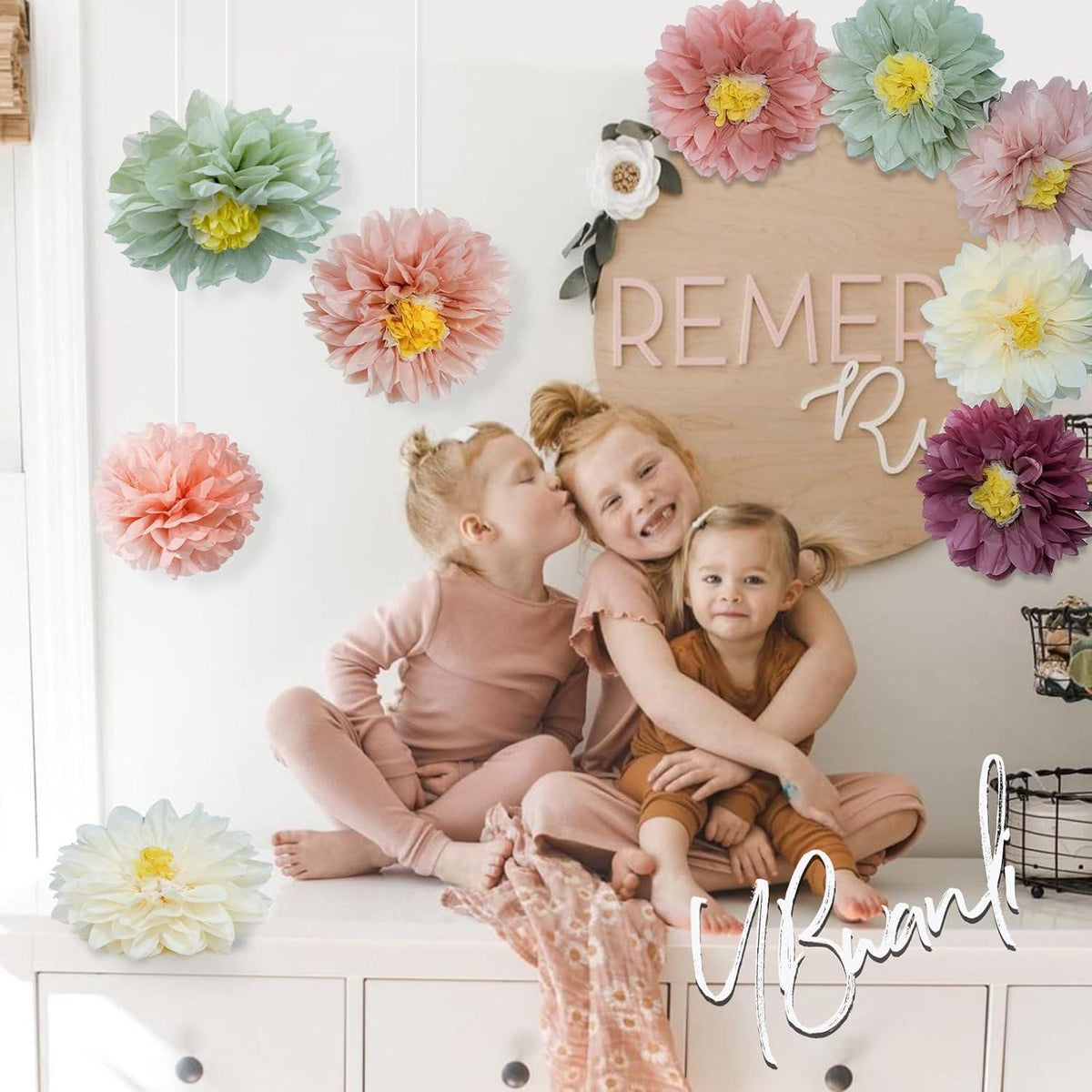 Papierblumen Deko Set Salbeigrün Rosa für Geburtstage & Hochzeiten