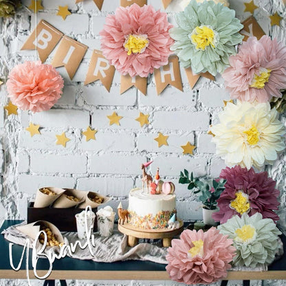 Papierblumen Deko Set Salbeigrün Rosa für Geburtstage & Hochzeiten
