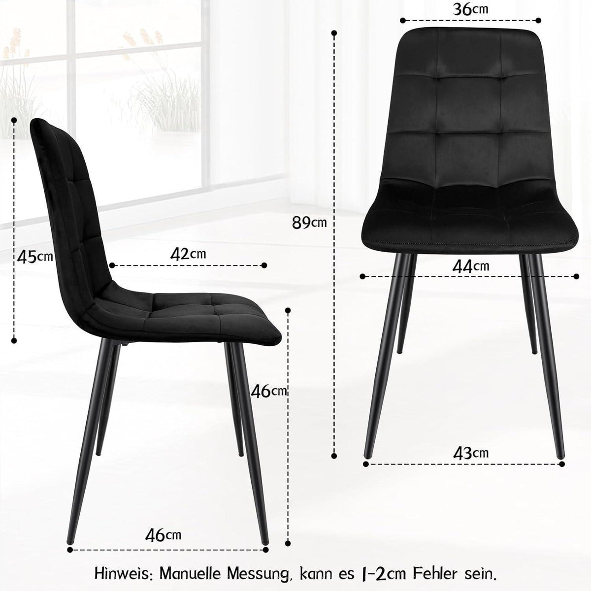 Gepolsterte Esszimmerstühle 4er Set, Samt & Metall Schwarz