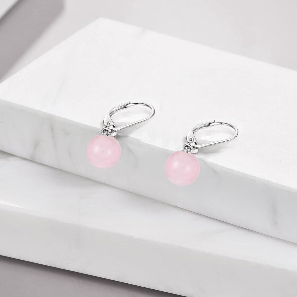 Perlen Ohrringe Sterling Silber mit Rosenquarz, Hängend