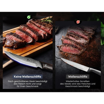 8-tlg. Steakmesser-Set | Japanischer Stil, Karbonstahl, Damast-Optik