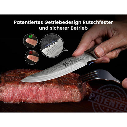 8-tlg. Steakmesser-Set | Japanischer Stil, Karbonstahl, Damast-Optik
