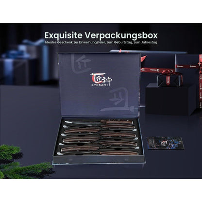 8-tlg. Steakmesser-Set | Japanischer Stil, Karbonstahl, Damast-Optik