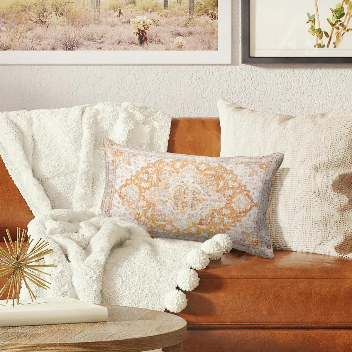 Boho Kissenbezüge 2er Set Gelb Antik Vintage 30x50 cm