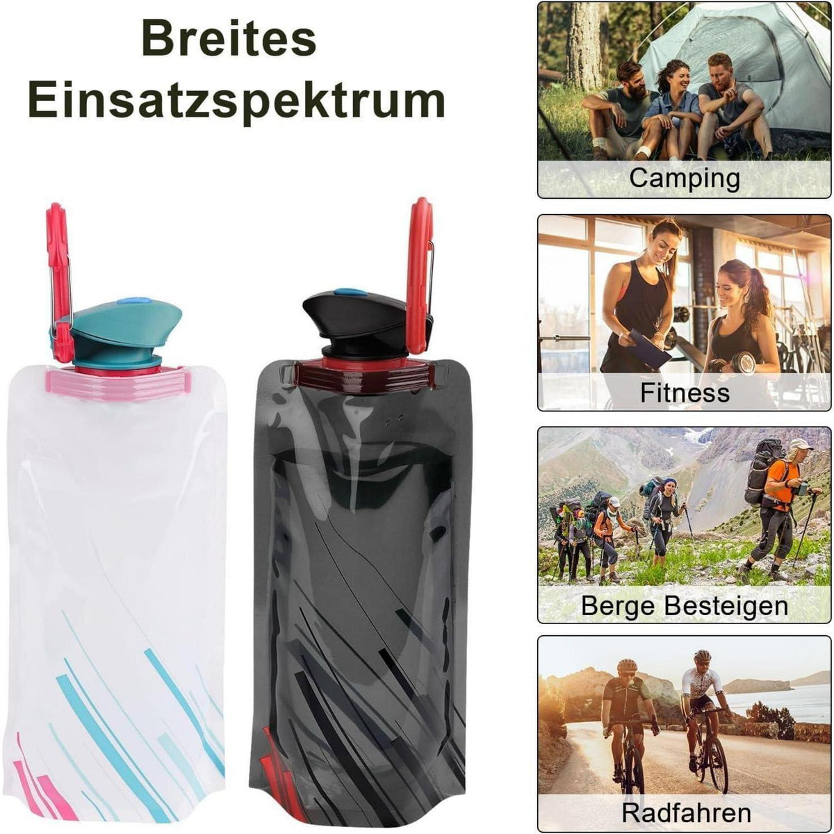 Faltbare Trinkflaschen 2er Set Schwarz für Reisen & Outdoor
