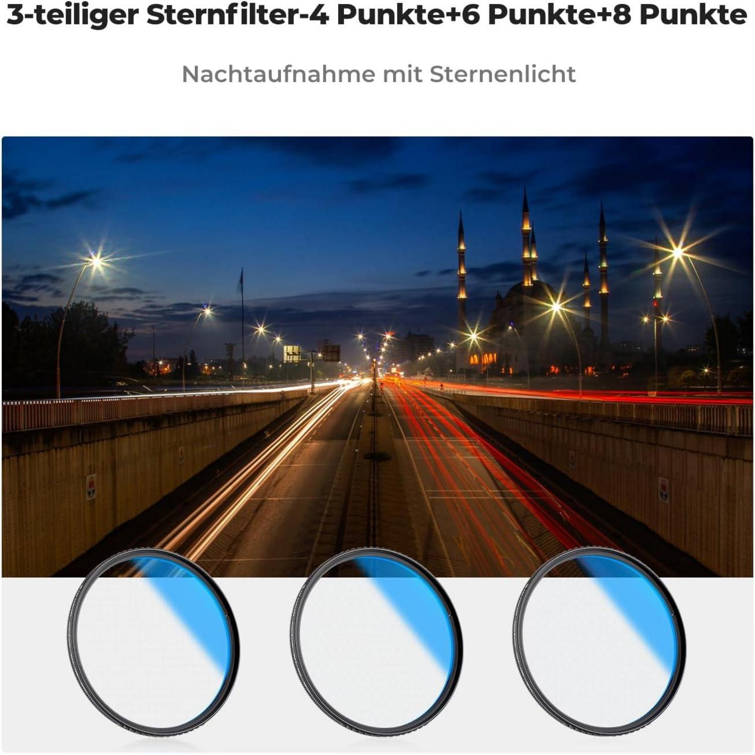 52mm Sternfilter Set 4/6/8 Punkte für Sternenlichteffekte