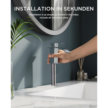 Wasserfall Waschtischarmatur mit Einhandmischer, Chrom, 80mm Auslaufhöhe