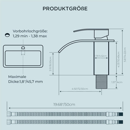 Wasserfall Waschtischarmatur mit Einhandmischer, Chrom, 80mm Auslaufhöhe