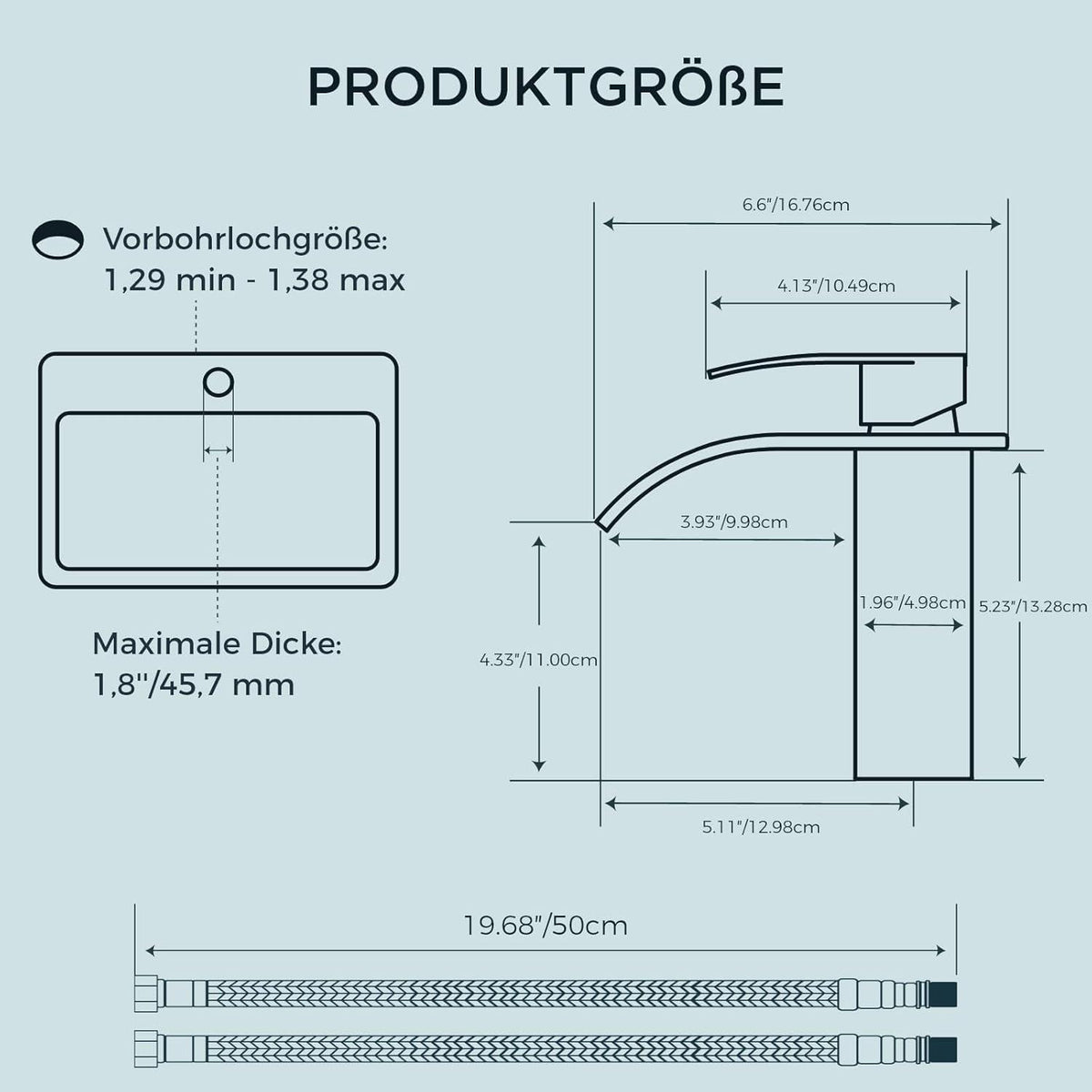 Moderne Wasserfall-Badezimmerarmatur Einlochmontage 110 mm Schwarz