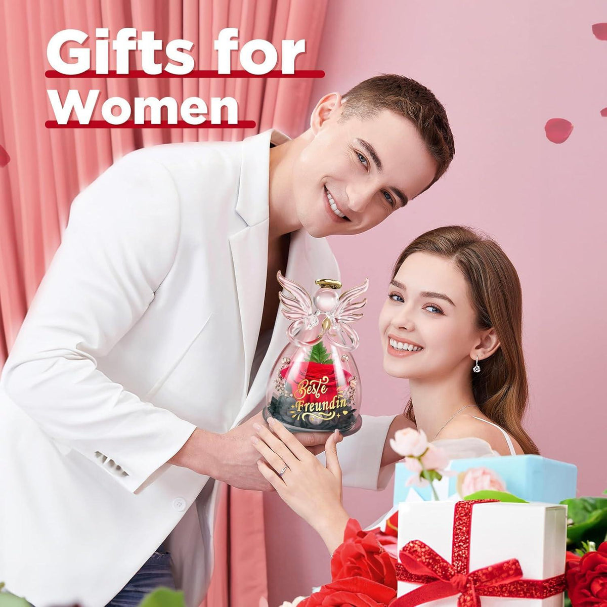 Engel Figur Ewige Rose Geschenk für Damen, Muttertag Jahrestag