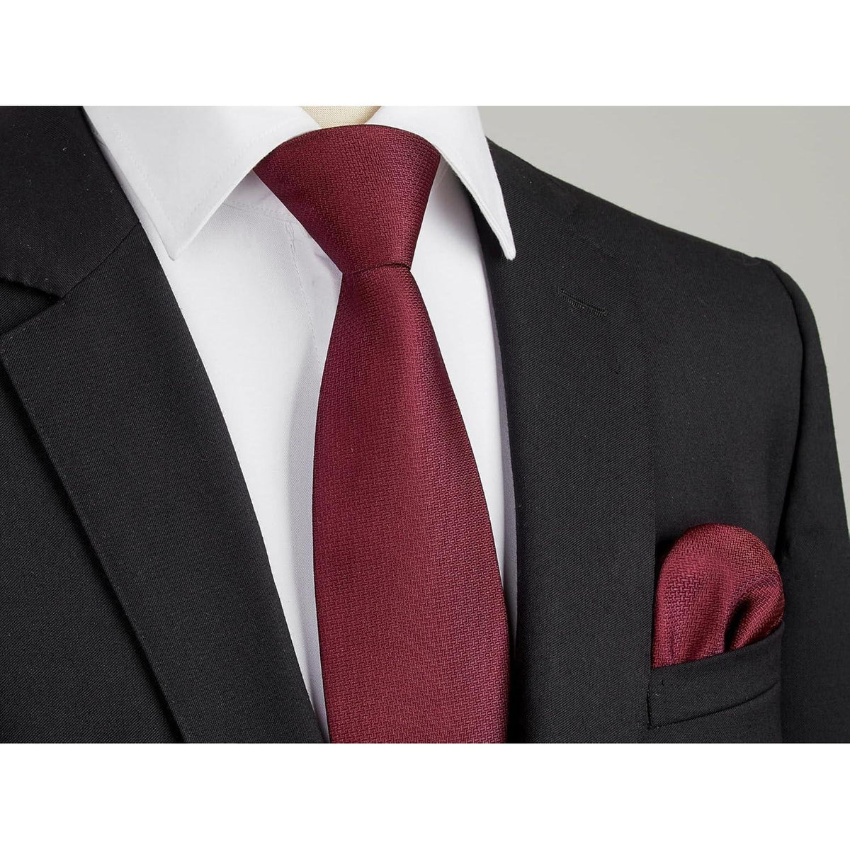 Herren Krawatten Set mit Einstecktuch & Manschettenknöpfen – Seide Paisley Burgund