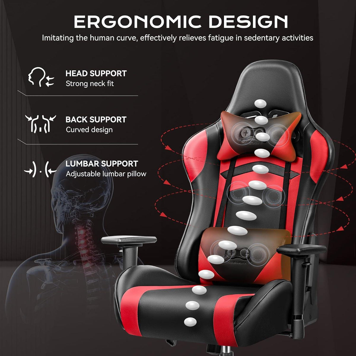 OneGame Gaming Chair Ergonomischer Computerstuhl Racing Style Gamer Stuhl Schwarzrot