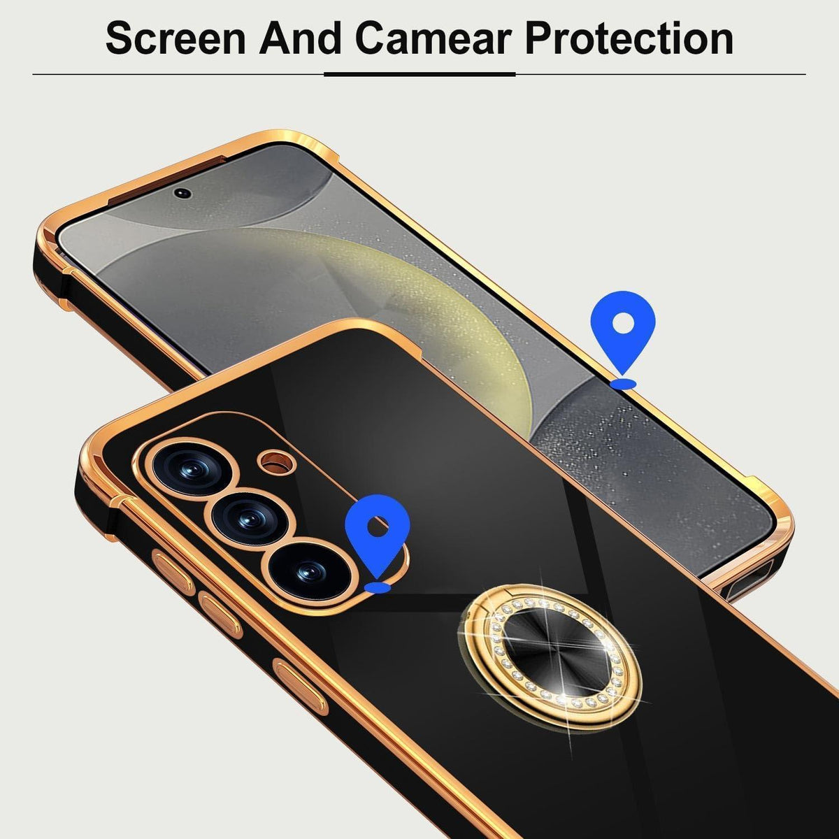 Handyhülle mit Band für Samsung Galaxy A15 4G/5G, Ring Ständer Schwarz