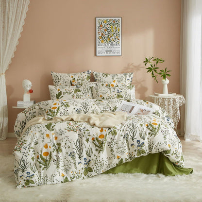 Blumen Bettwäsche Set 200x220 Baumwolle Grün Weiß Floral