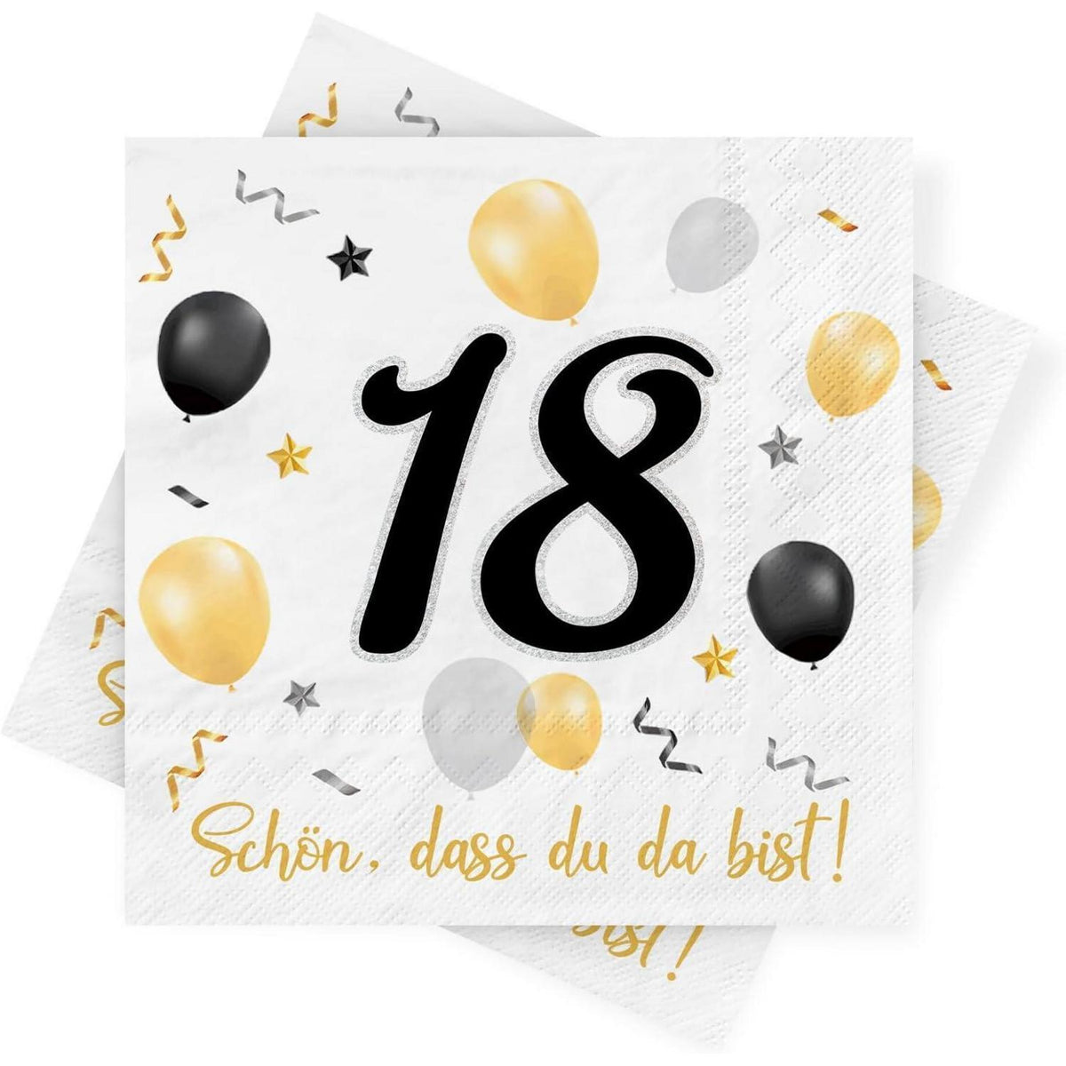 Servietten 18. Geburtstag Schwarz Gold, 30 Stück, 3-lagig