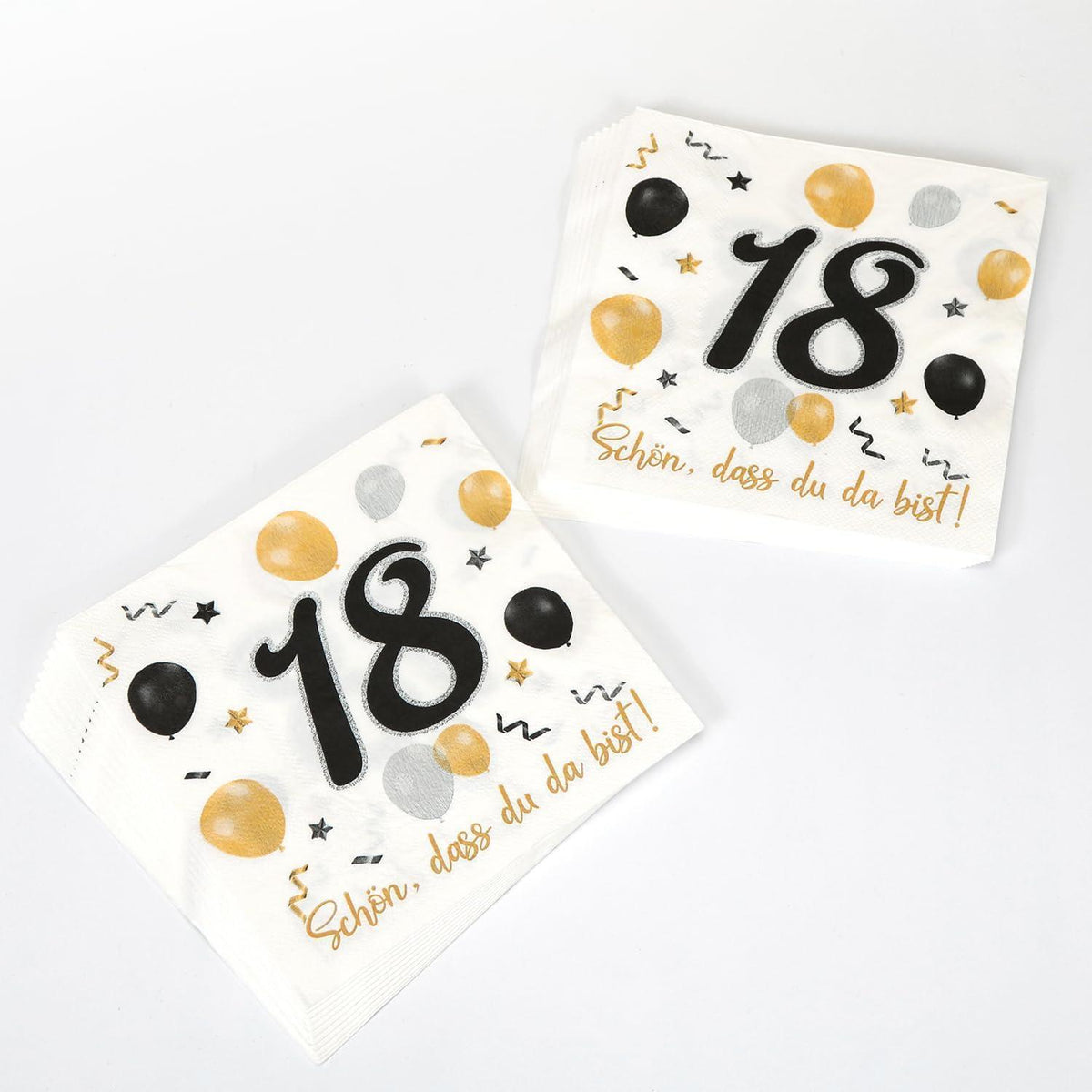 Servietten 18. Geburtstag Schwarz Gold, 30 Stück, 3-lagig