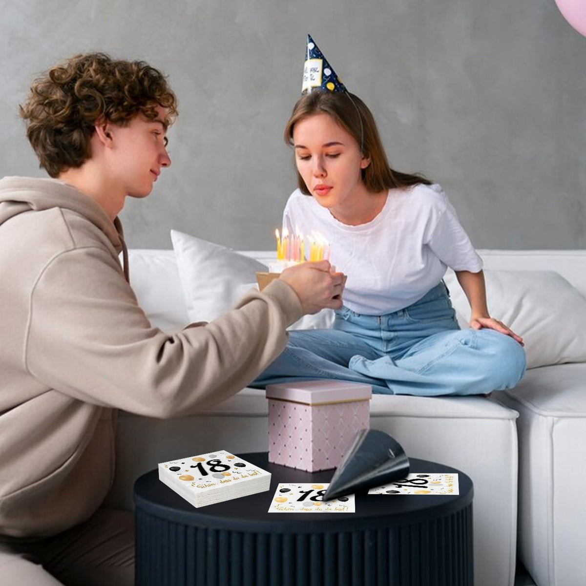 Servietten 18. Geburtstag Schwarz Gold, 30 Stück, 3-lagig