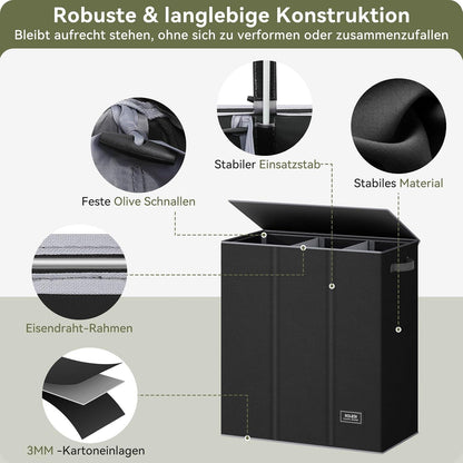 Wäschekorb 160L mit 3 Fächern & Deckel, Wäschesack - Groß XXXL