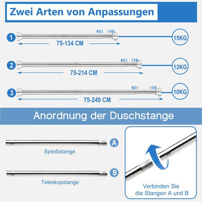 Verstellbare Teleskop Duschvorhangstange Silber 75-134CM