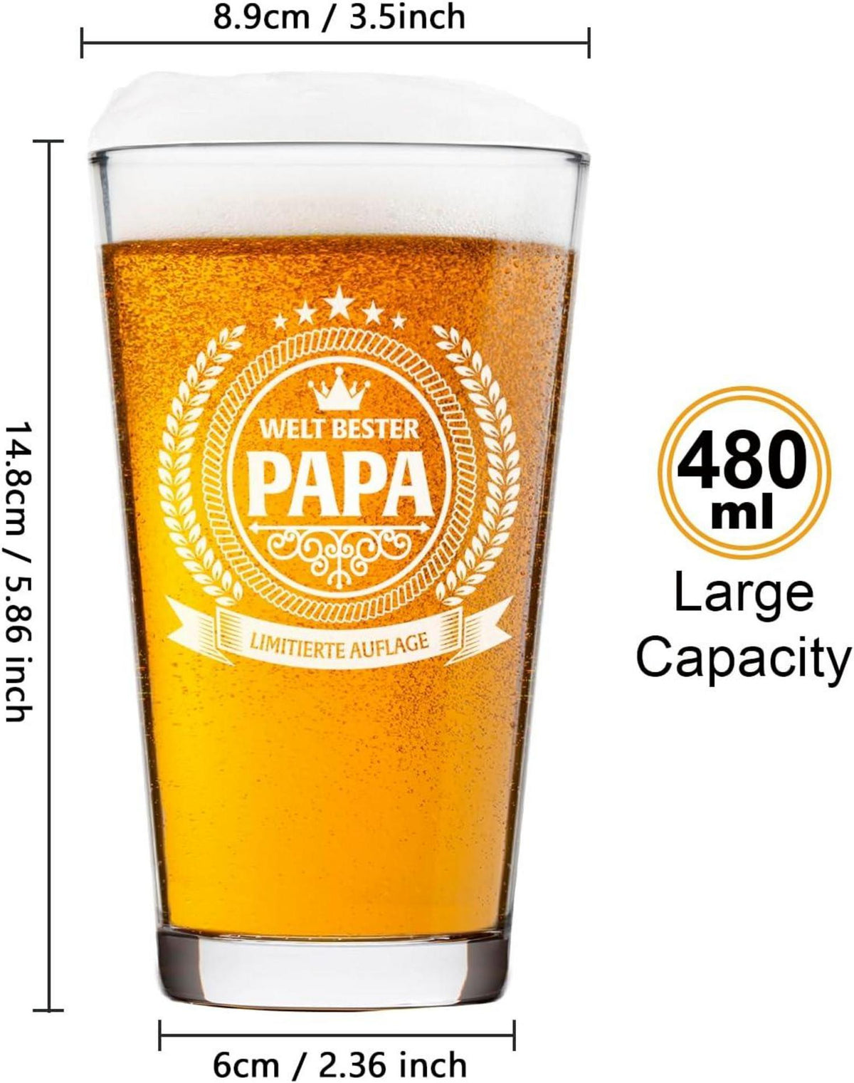 Papa-Bierglas in Fassbox 480 ml - Bleifreies