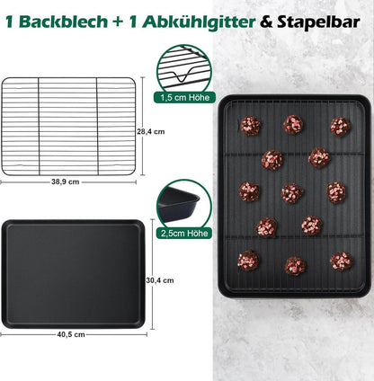Homikit Backblech mit Abkühlgitter Rechteckig Karbonstahl