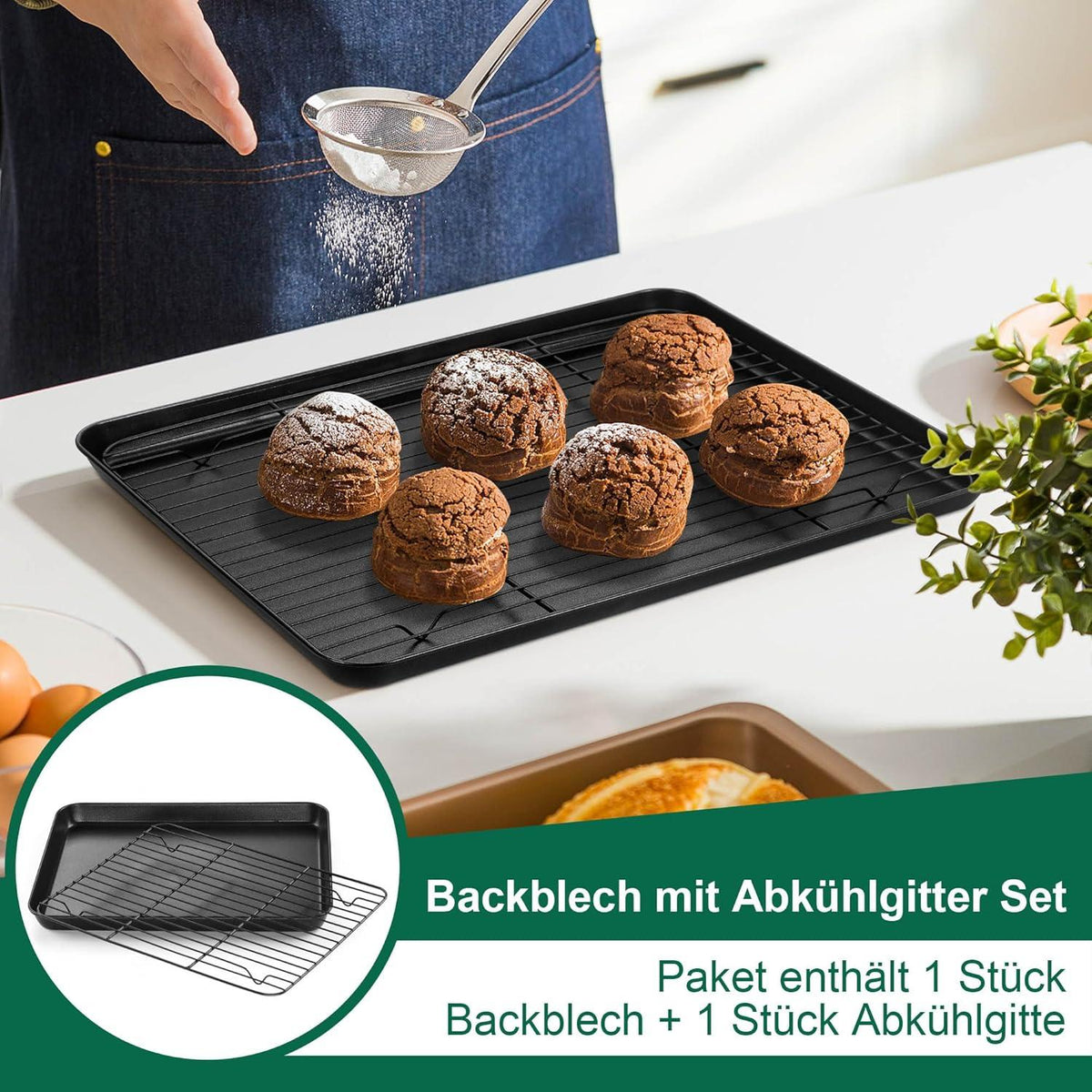Homikit Backblech Abkühlgitter Rechteckig Karbonstahl 40x30cm Antihaft Rostfrei