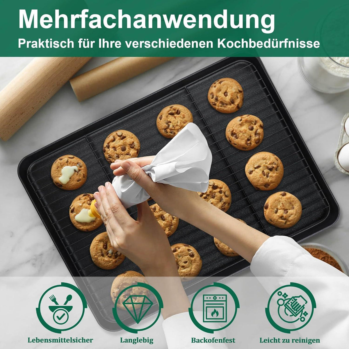 Homikit Backblech Abkühlgitter Rechteckig Karbonstahl 40x30cm Antihaft Rostfrei