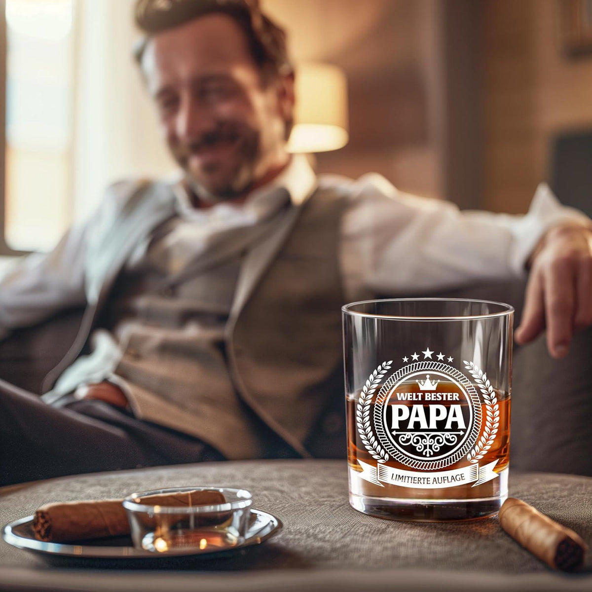 Papa Whiskeyglas in Holzkiste - Ideale Geburtstagsgeschenke, 360 ml