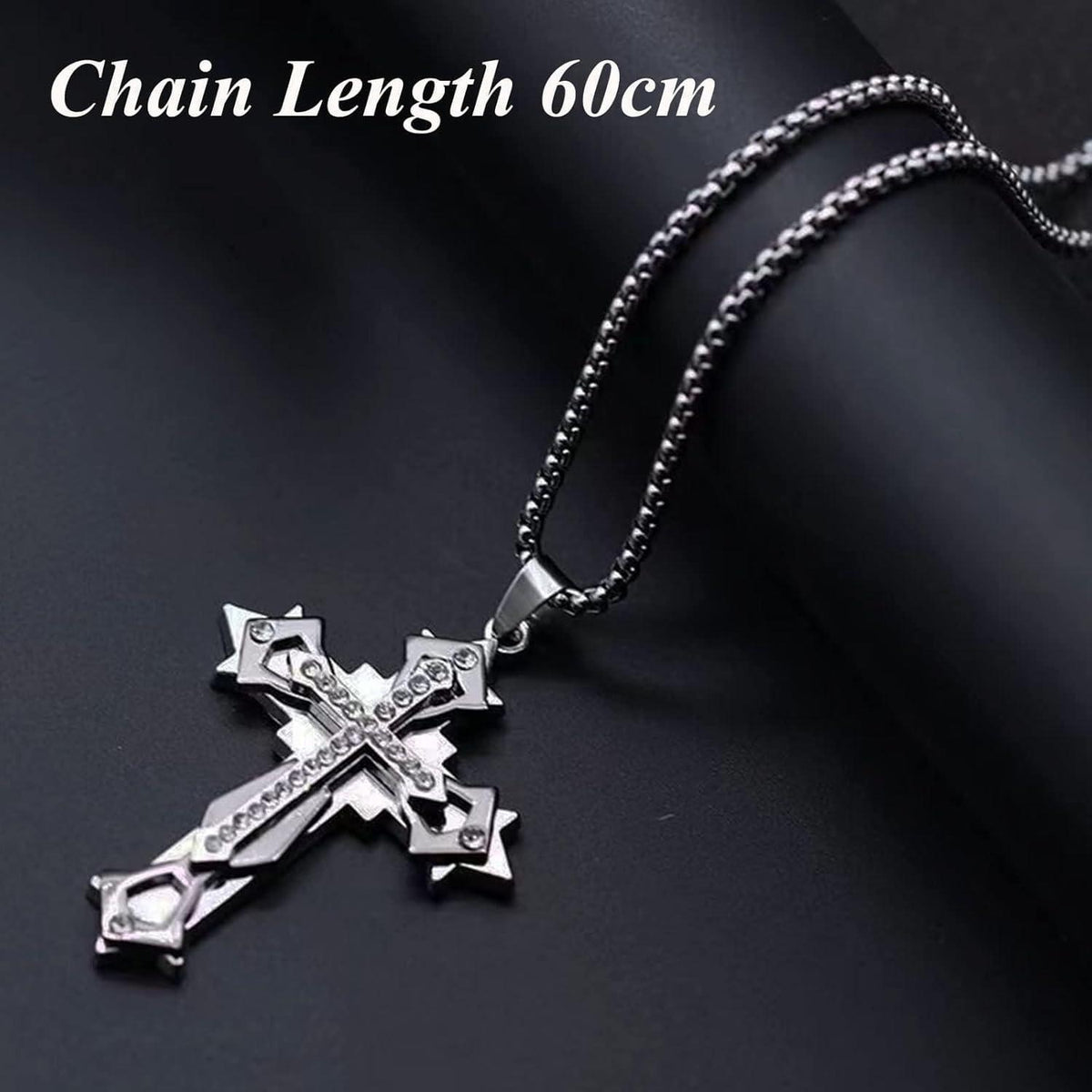 Kreuz Anhänger Halskette Herren mit Zirkonia | Edelstahl Kette 60cm | 3 Farben