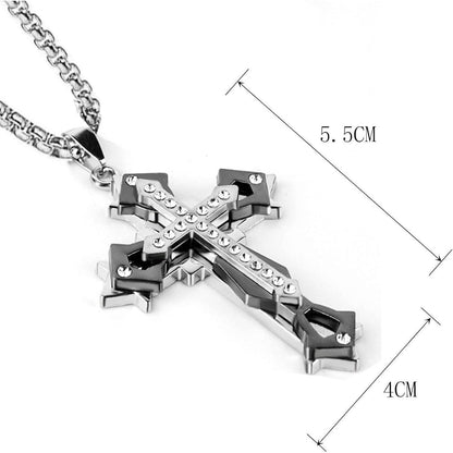 Kreuz Anhänger Halskette Herren mit Zirkonia | Edelstahl Kette 60cm | 3 Farben