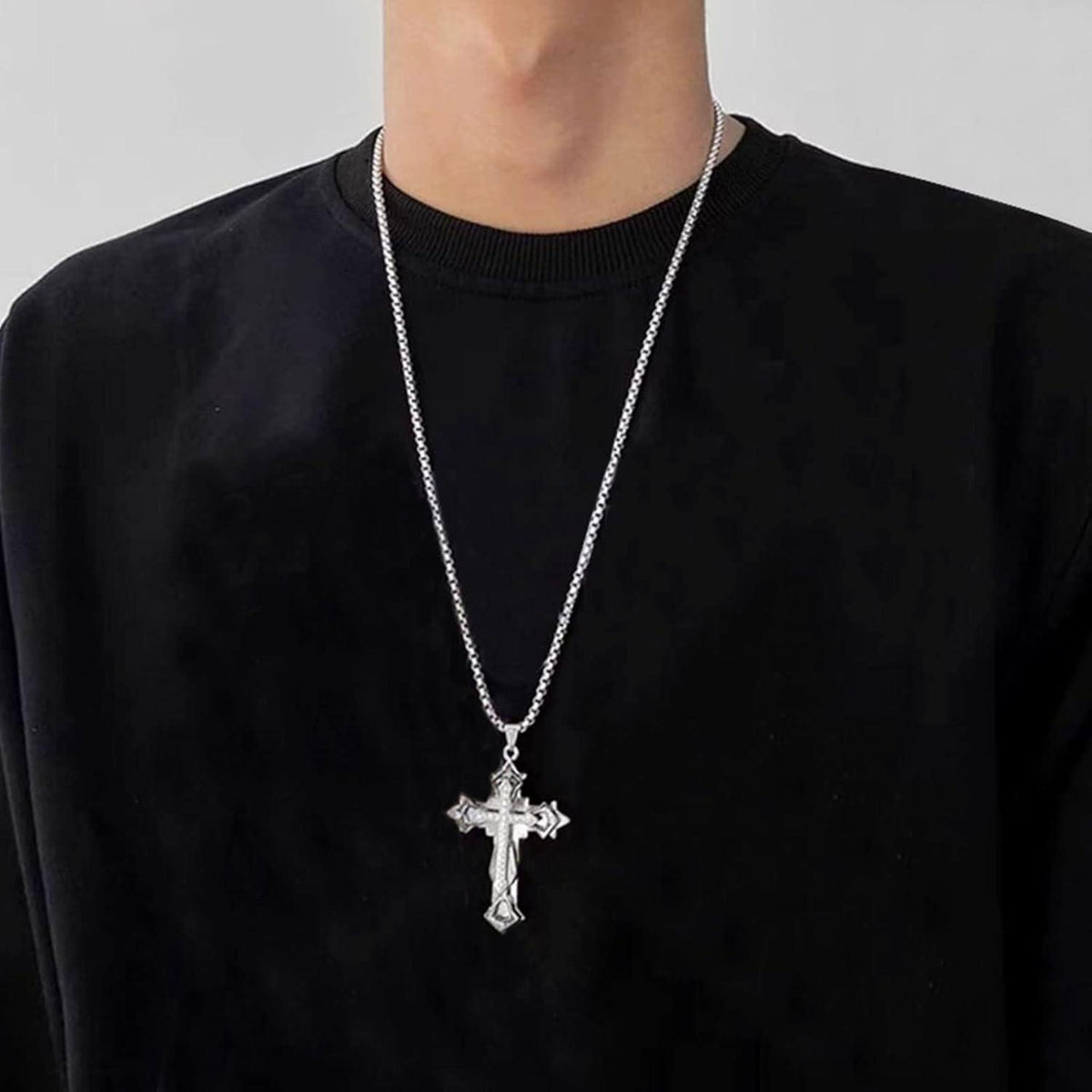 Kreuz Anhänger Halskette Herren mit Zirkonia | Edelstahl Kette 60cm | 3 Farben