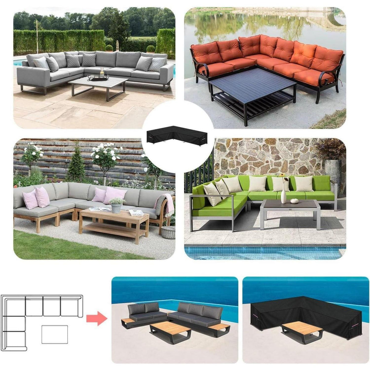 Gartenlounge Abdeckplane L-Form | Wasserdicht & Windfest
