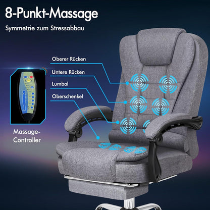 ALFORDSON Bürostuhl mit Massagefunktion und Lordosenstütze, höhenverstellbar, Grey
