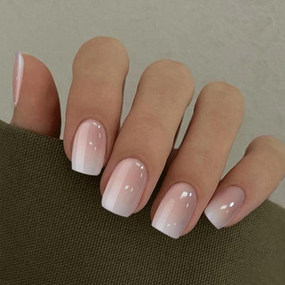 24 Stück Weiße Acrylnägel zum Aufkleben Gradient Pink Glossy