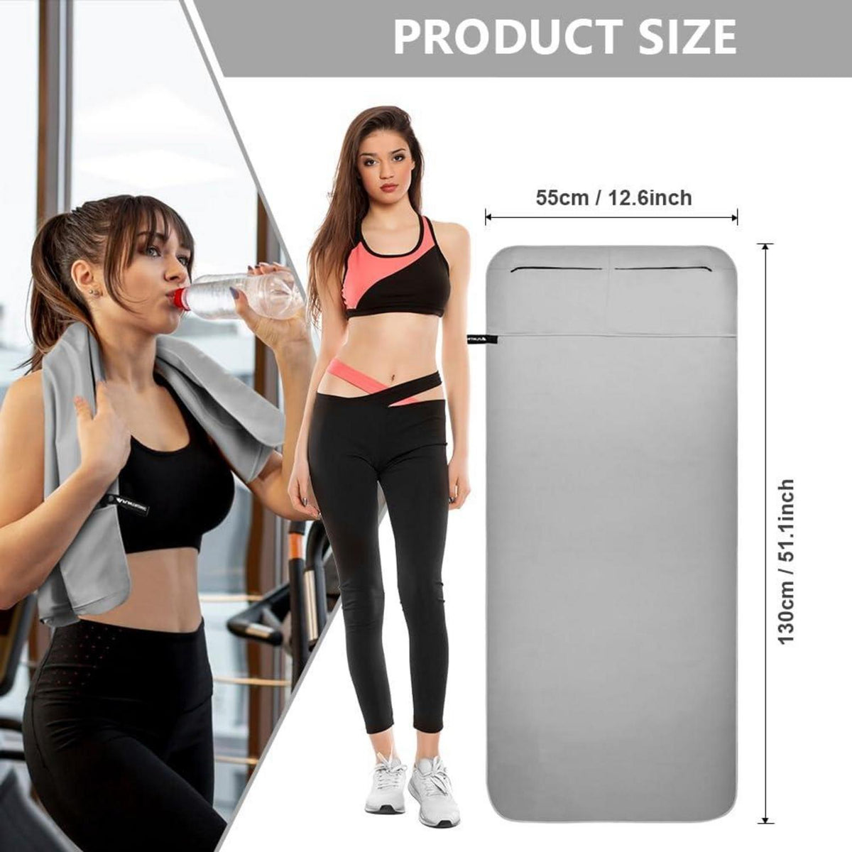 Mikrofaser Handtuch 130x50 cm Fitness Sauna Strand Grau Schnelltrocknend