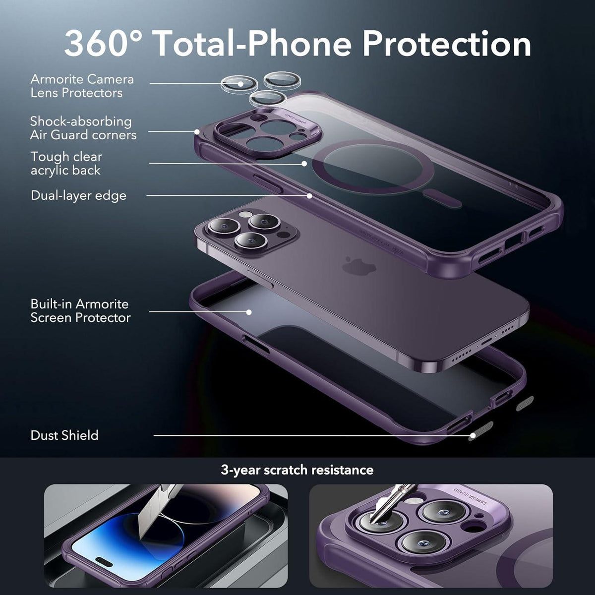 iPhone 14 Pro Max MagSafe Hülle 360 Grad Stoßfest Klar Lila