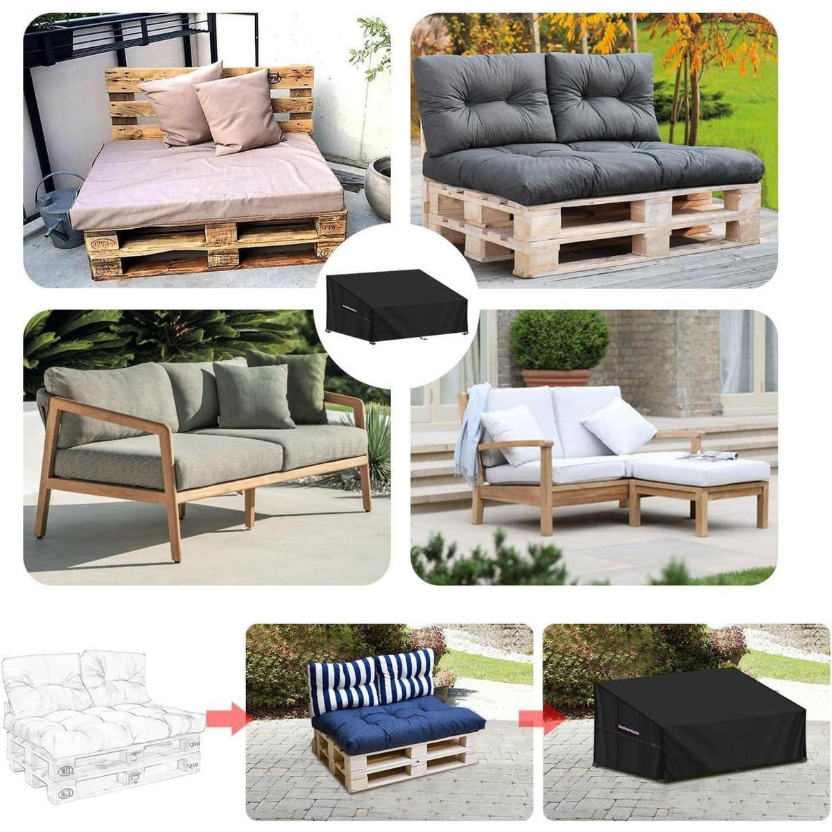Wasserdichte Palettenmöbel Abdeckung für Gartensofa 138x99x80/40cm