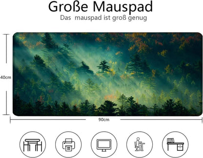 Gaming Mauspad XXL 900x400mm Anti-Rutsch Vernähte Kanten Wald-Motiv