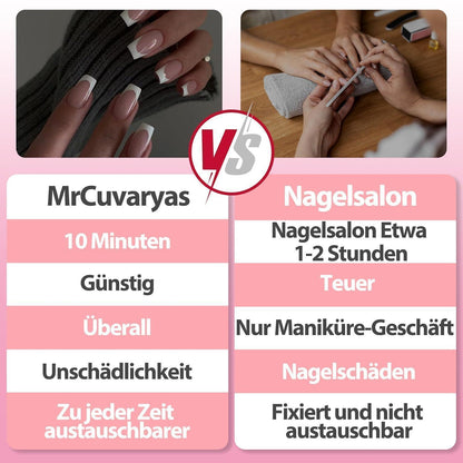 Eckige French Tip Nägel – 24 Stück, Nude Weiß, 12 Größen