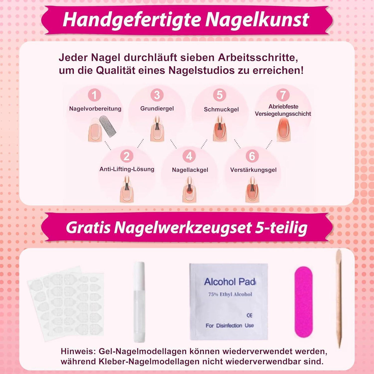 Eckige French Tip Nägel – 24 Stück, Nude Weiß, 12 Größen