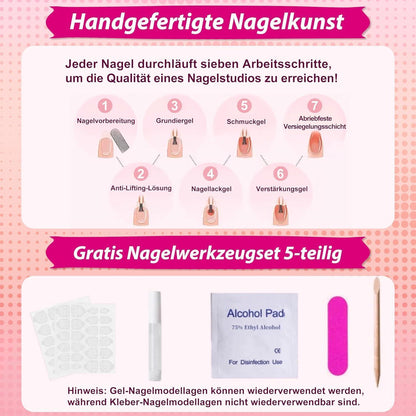 Eckige French Tip Nägel – 24 Stück, Nude Weiß, 12 Größen