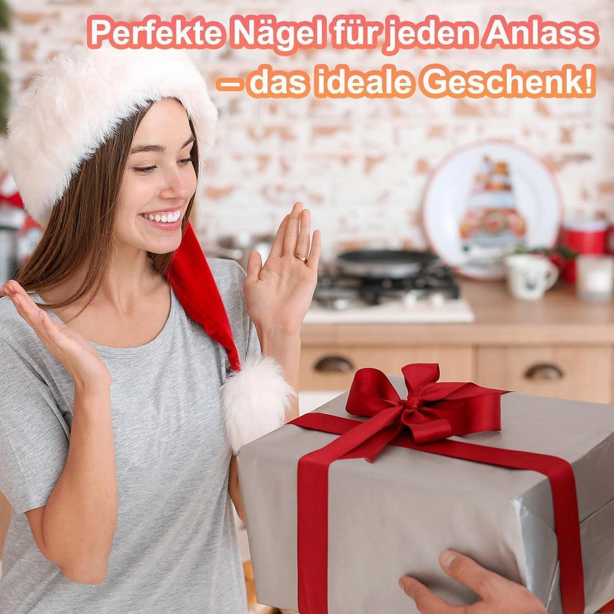 Eckige French Tip Nägel – 24 Stück, Nude Weiß, 12 Größen